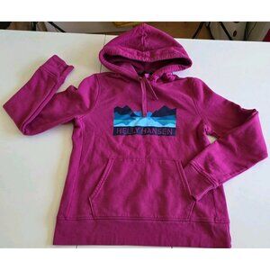 Helly Hansen Hoodie Womens M Fuchsia Pink Graphic Print Kanga Pocket LS Outdoor